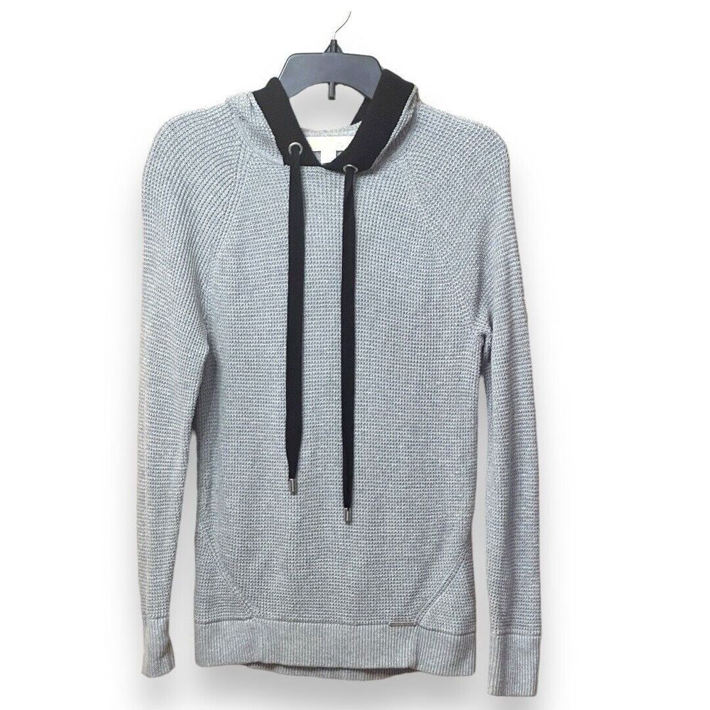 Michael Michael Kors Women’s Waffle Cut Thermal Gray Black Trim Hooded Top  XS